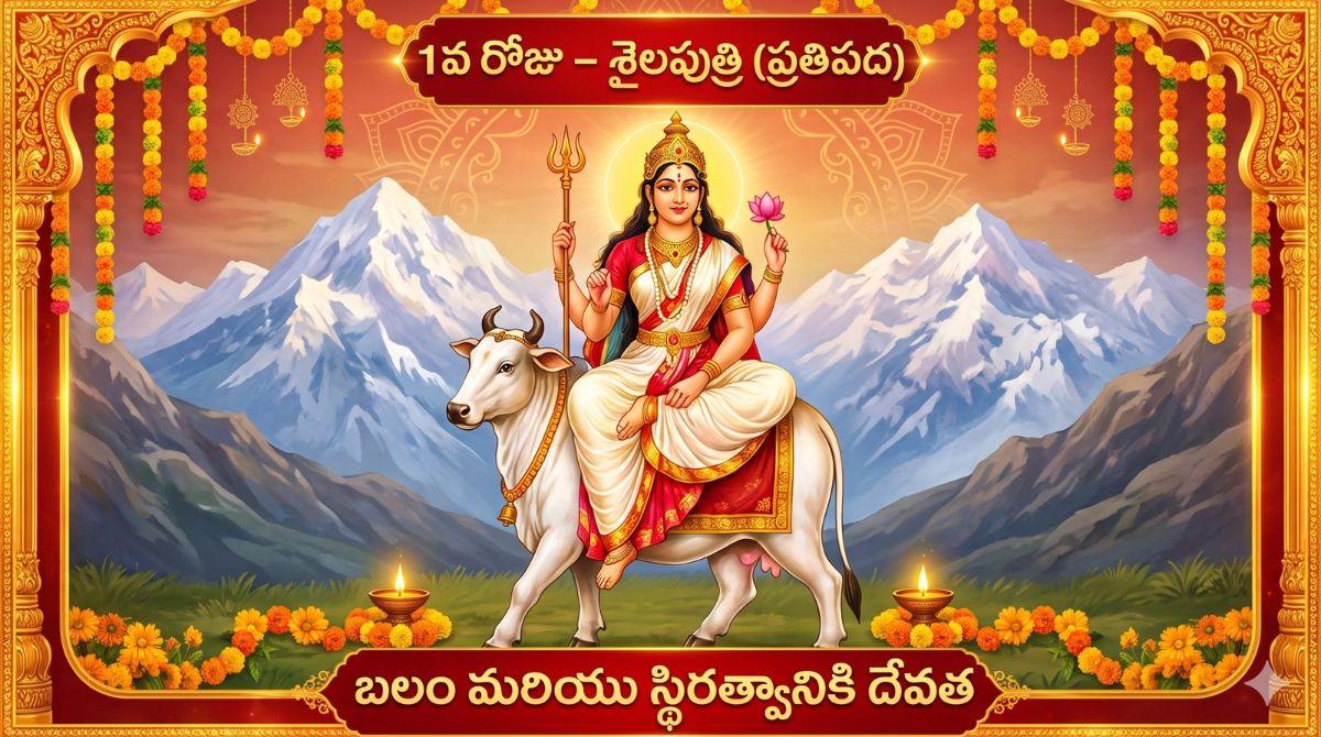 నవరాత్రి 1వ రోజు - శైలపుత్రీ దేవి: కథ, పూజా విధానం, మంత్రం మరియు నైవేద్యం | Navaratri Day 1 Shailaputri Story and Mantra