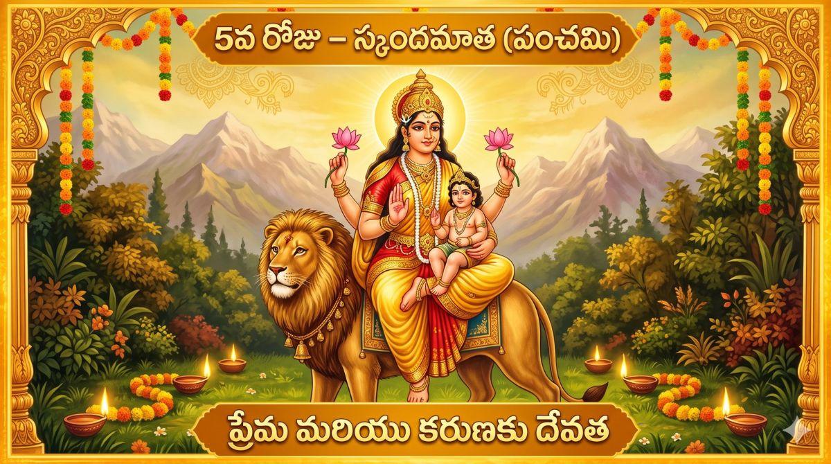 నవరాత్రి 5వ రోజు - స్కందమాత: కథ, పూజా విధానం, మంత్రం మరియు నైవేద్యం | Navaratri Day 5 Skandamata Story and Mantra