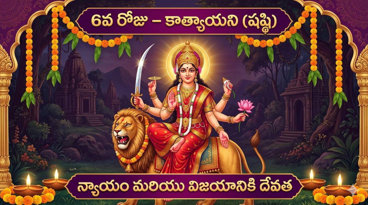 నవరాత్రి 6వ రోజు - కాత్యాయనీ దేవి: మహిషాసుర సంహార కథ, పూజా విధానం, మంత్రం మరియు నైవేద్యం | Navaratri Day 6 Katyayani Story and Mantra
