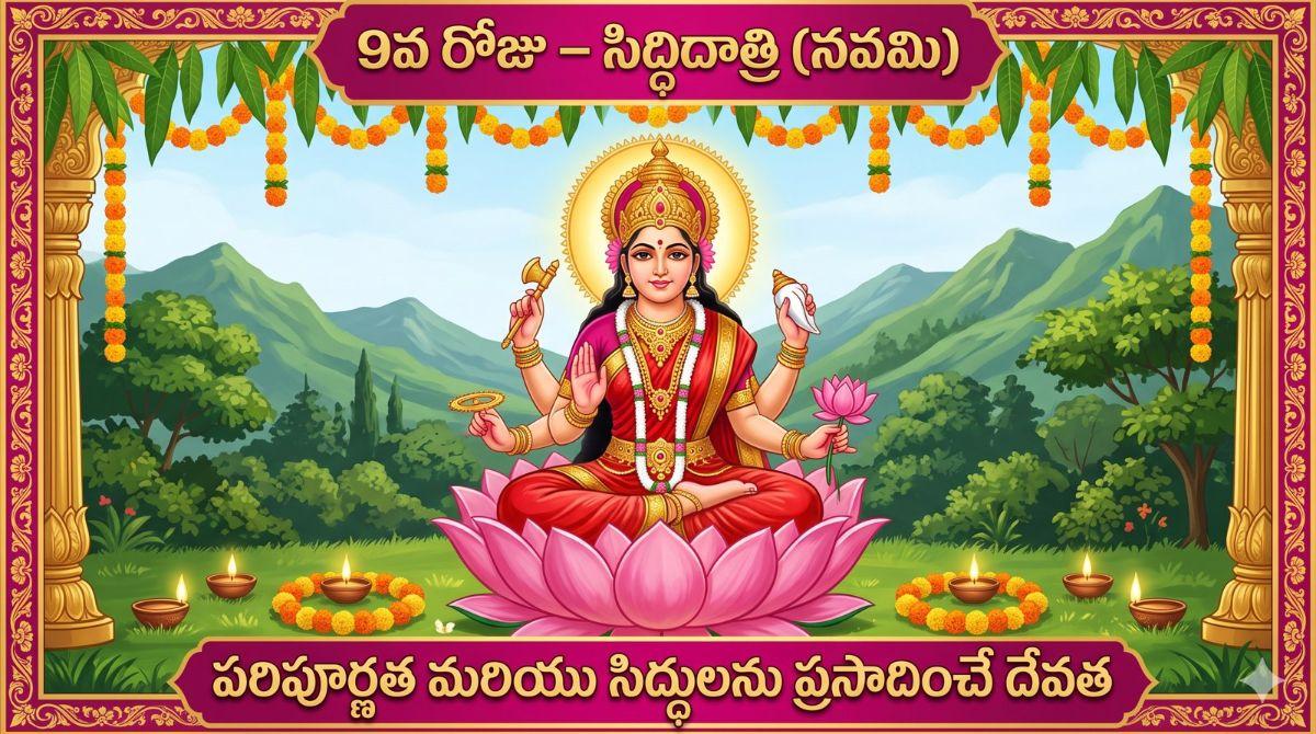 నవరాత్రి 9వ రోజు (మహానవమి) - సిద్ధిదాత్రి: కథ, ఆయుధ పూజ, మంత్రం మరియు నైవేద్యం | Navaratri Day 9 Siddhidatri Story and Mantra